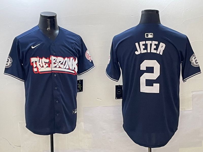 Men New York Yankees 2 Jeter Drak Blue four generations Joint Name 2025 Nike MLB Jersey style 1
